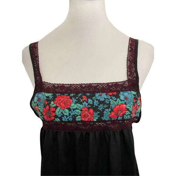 🎀 Vintage 70s Miss Diva Nightgown & Robe Set Black Floral Boho Glam Small - Picture 5 of 13